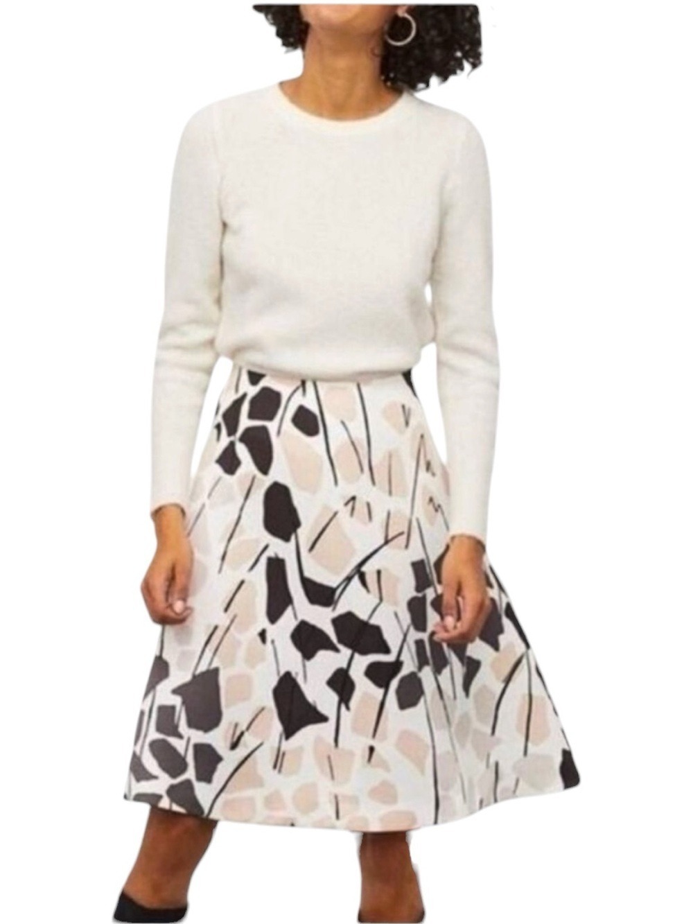 Richard Allan x H&M White Pink Black Print Pattern Satin Knee Length Skirt 4